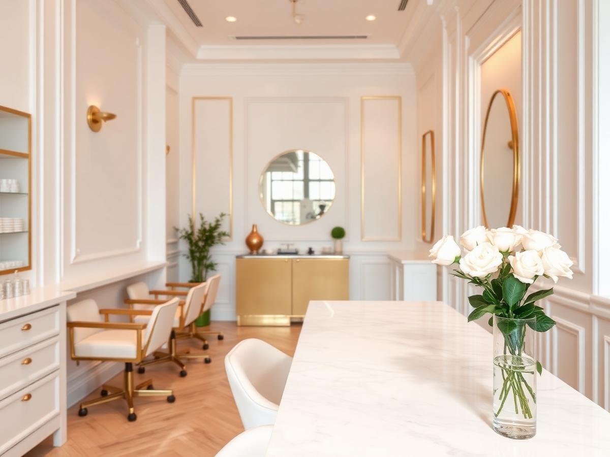 Cream and gold interior of the Nailzval studio